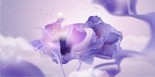 美容护肤紫色补水花瓣花卉丝绸丝带化妆品展板背景